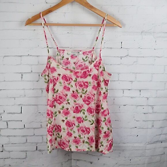 Forever 21 Tops - FOREVER 21 PINK ROSE PRINT CAMISOLE TOP WITH ADJUSTABLE STRAPS SIZE MEDIUM